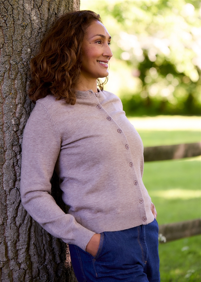 Cashmere Like Crew Neck Crop Cardigan