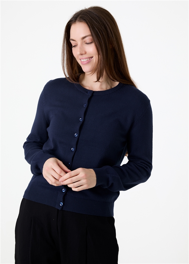 Cashmere Like Crew Neck Crop Cardigan