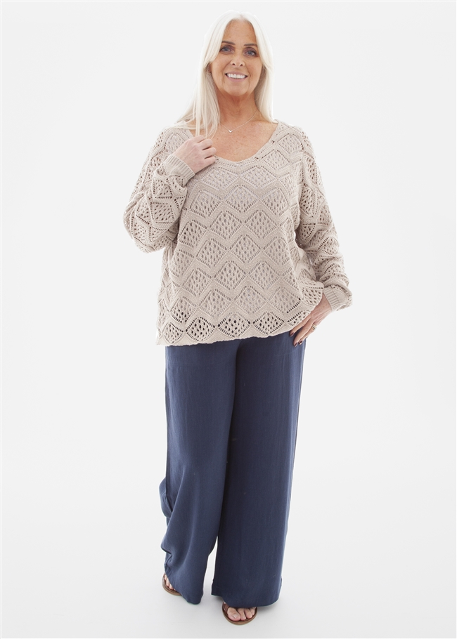 Cotton Mix Pointelle V-neck Jumper