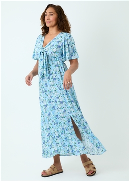 Ditsy Cluster Bust Tie Dress - Navy Blue - front view