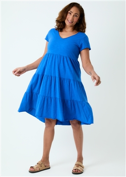 Slub Jersey Tiered Sun Dress - Royal Blue - front view