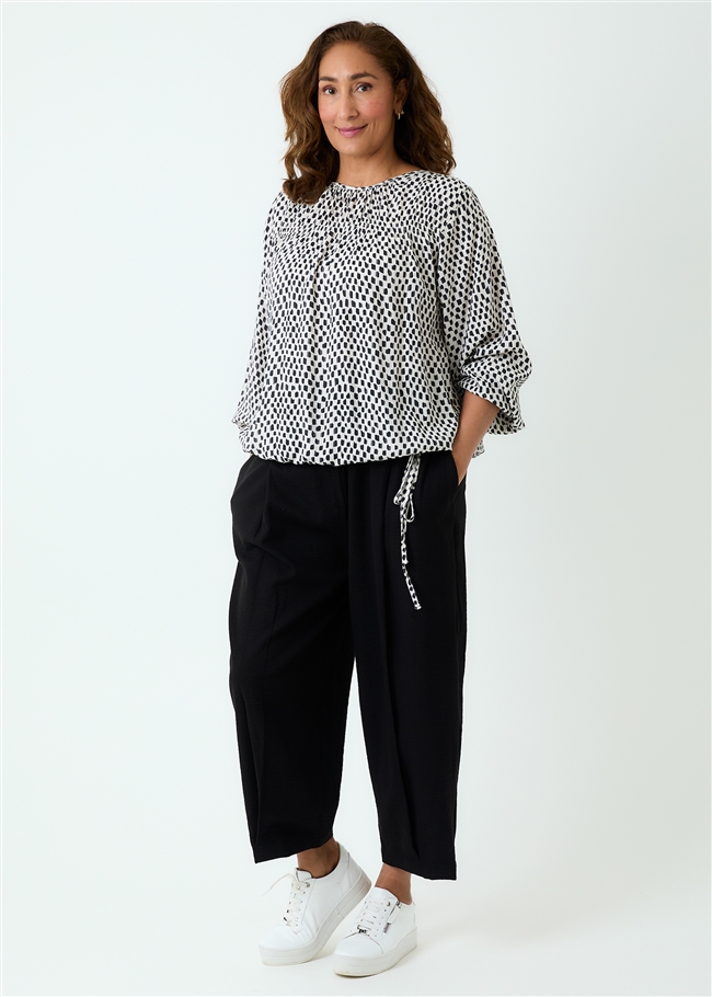 Rectangle Spot Drawstring Hem Blouse