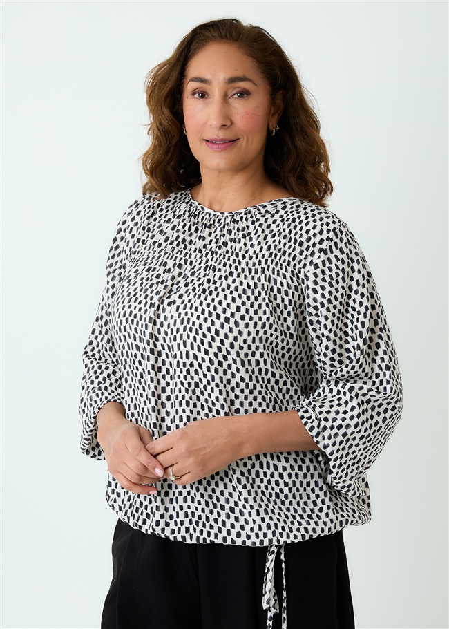Rectangle Spot Drawstring Hem Blouse