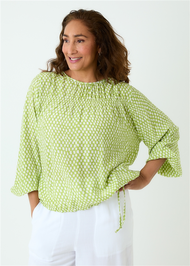 Rectangle Spot Drawstring Hem Blouse