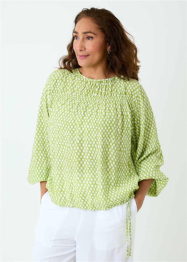 Rectangle Spot Drawstring Hem Blouse