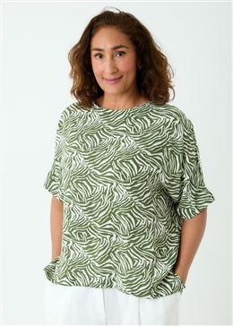 Mini Zebra Keyhole Back Boxy Top - Light Khaki - front view