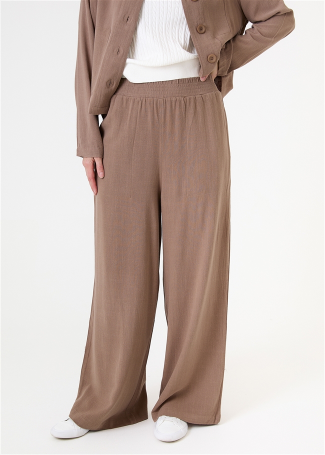 Linen Blend Wide Leg Palazzo Pants
