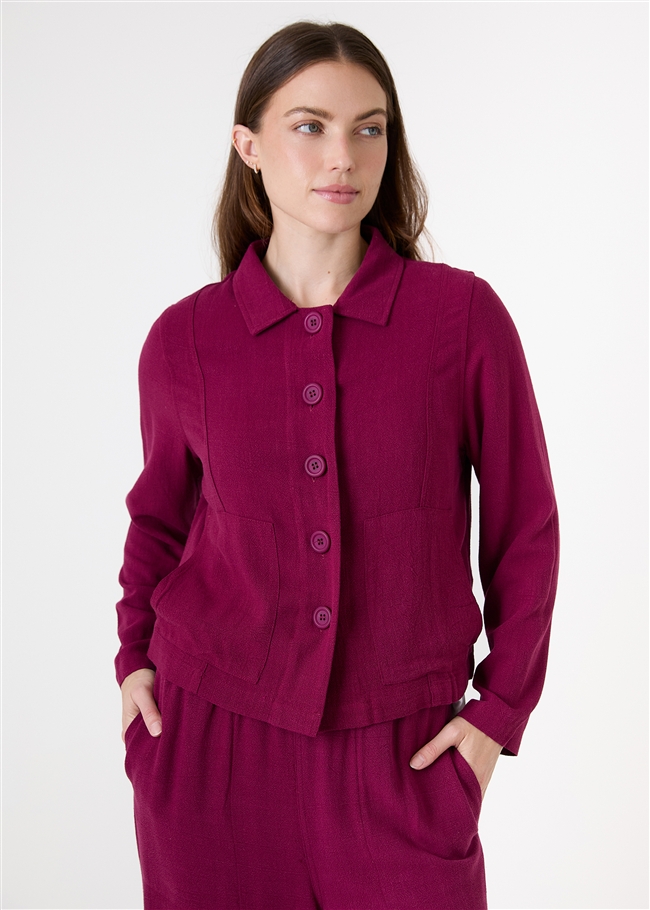 Linen Blend Patch Pocket Crop Jacket