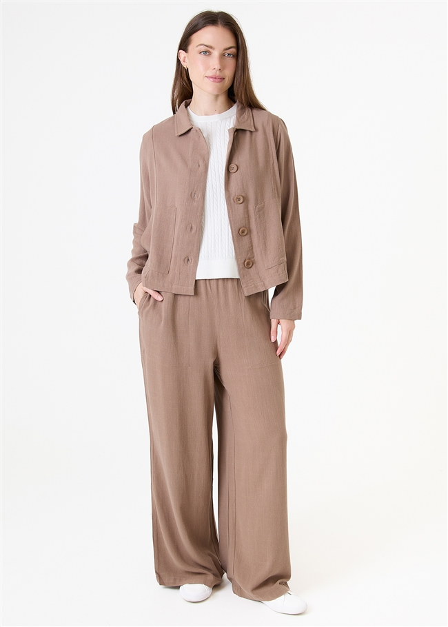 Linen Blend Patch Pocket Crop Jacket