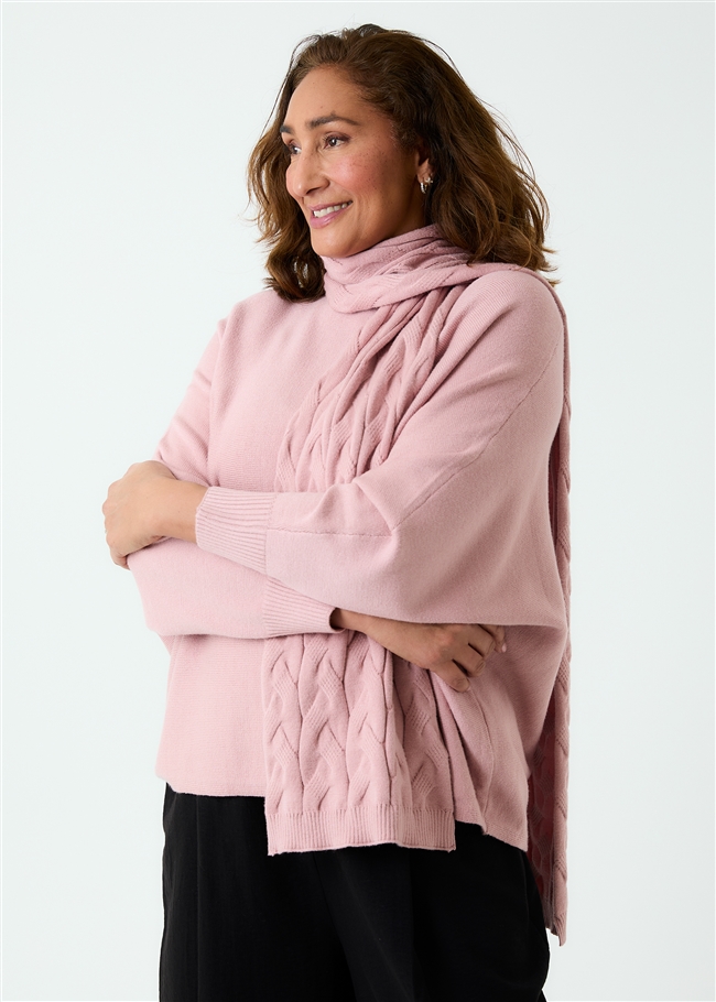 Cashmere Like Roll Trim Batwing Jumper
