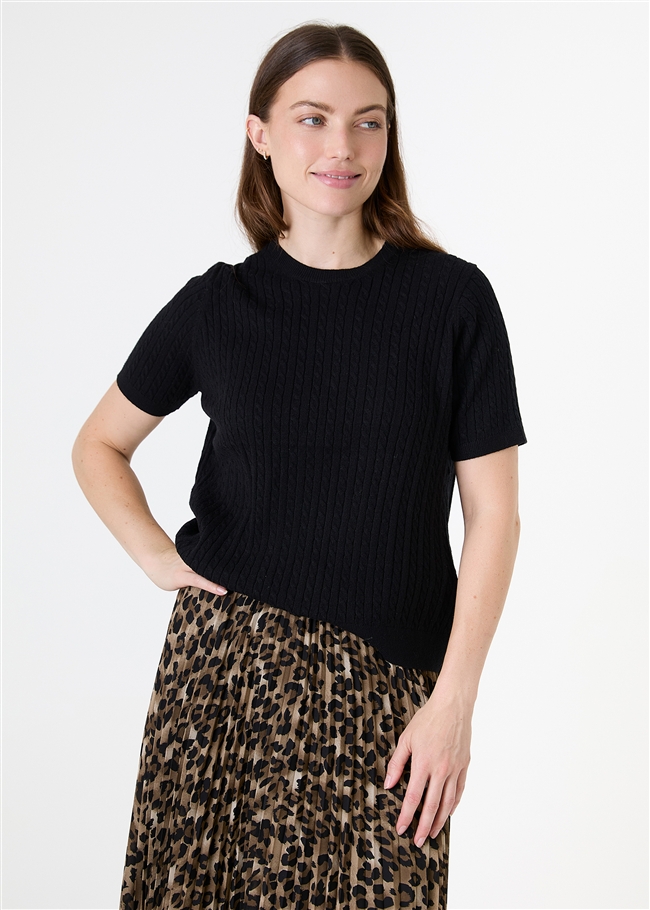 Cashmere Like Cable Short Sleeve Jumper
