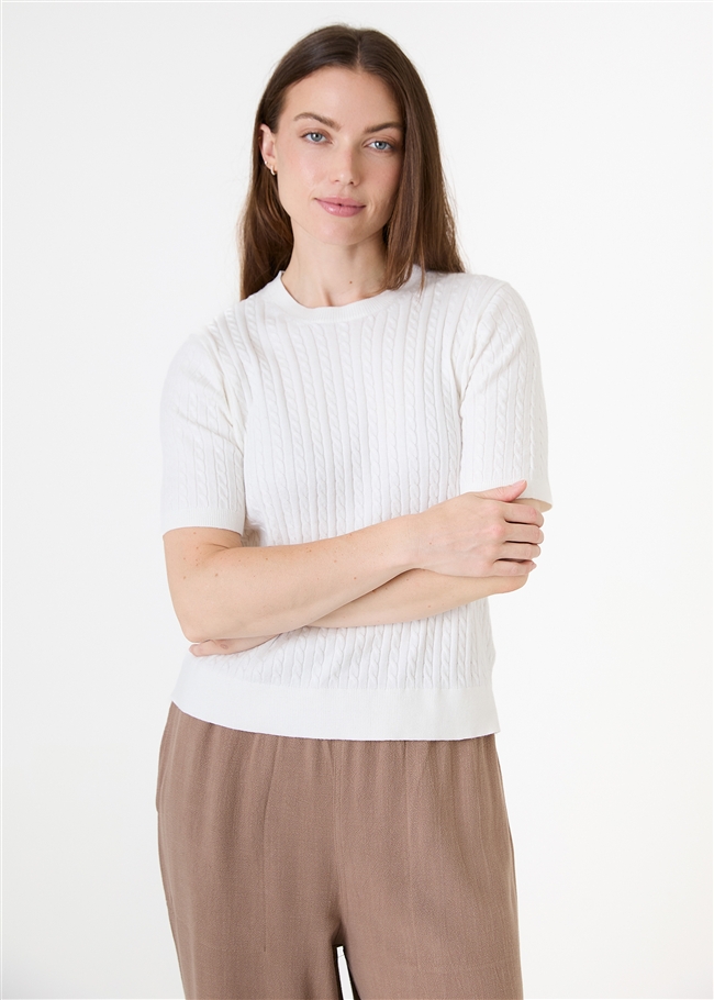 Cashmere Like Cable Short Sleeve Jumper