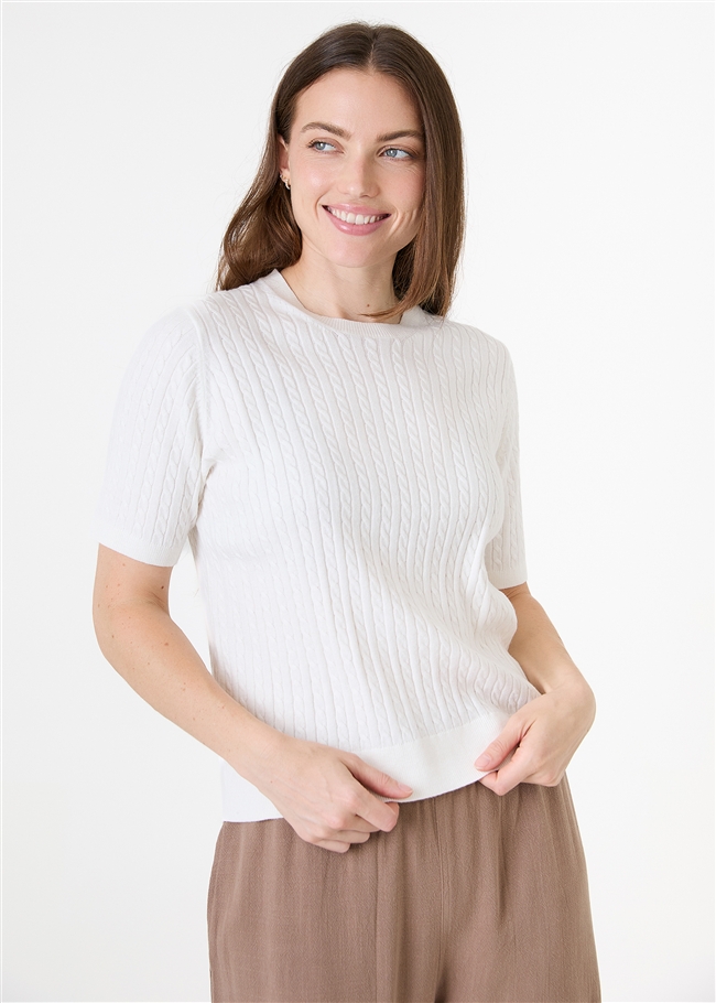 Cashmere Like Cable Short Sleeve Jumper
