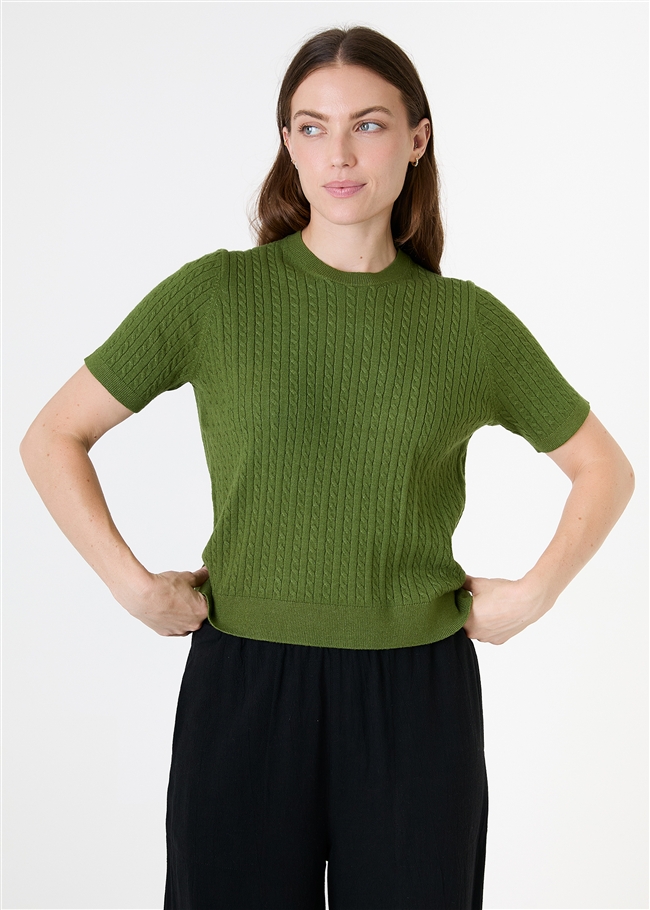 Cashmere Like Cable Short Sleeve Jumper
