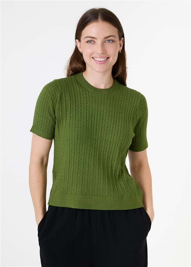 Cashmere Like Cable Short Sleeve Jumper