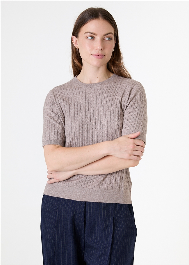 Cashmere Like Cable Short Sleeve Jumper