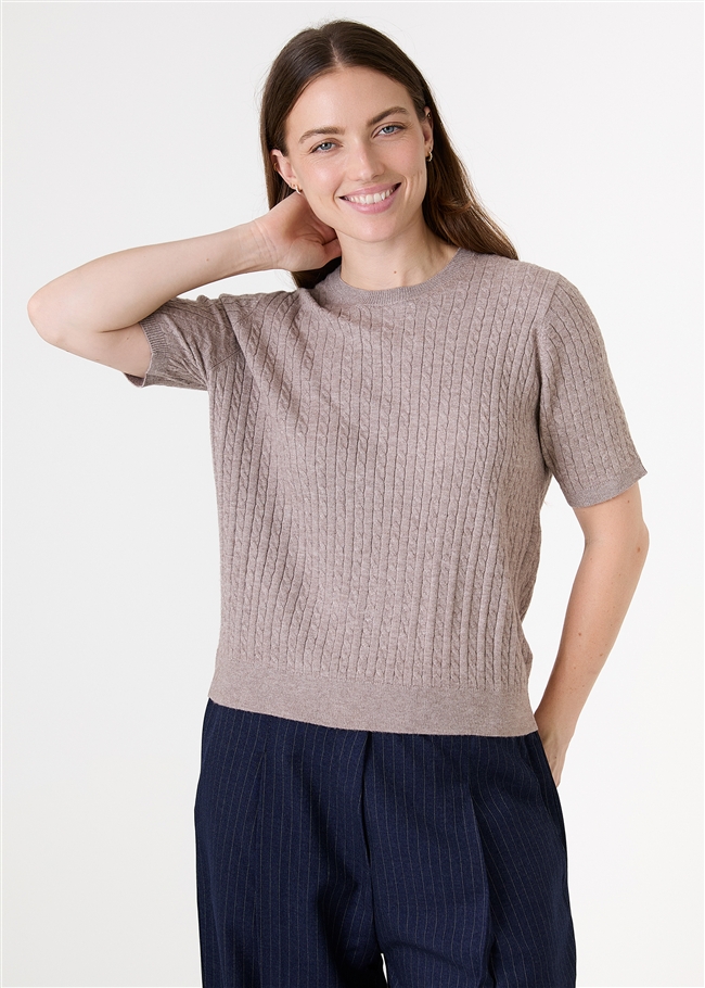 Cashmere Like Cable Short Sleeve Jumper