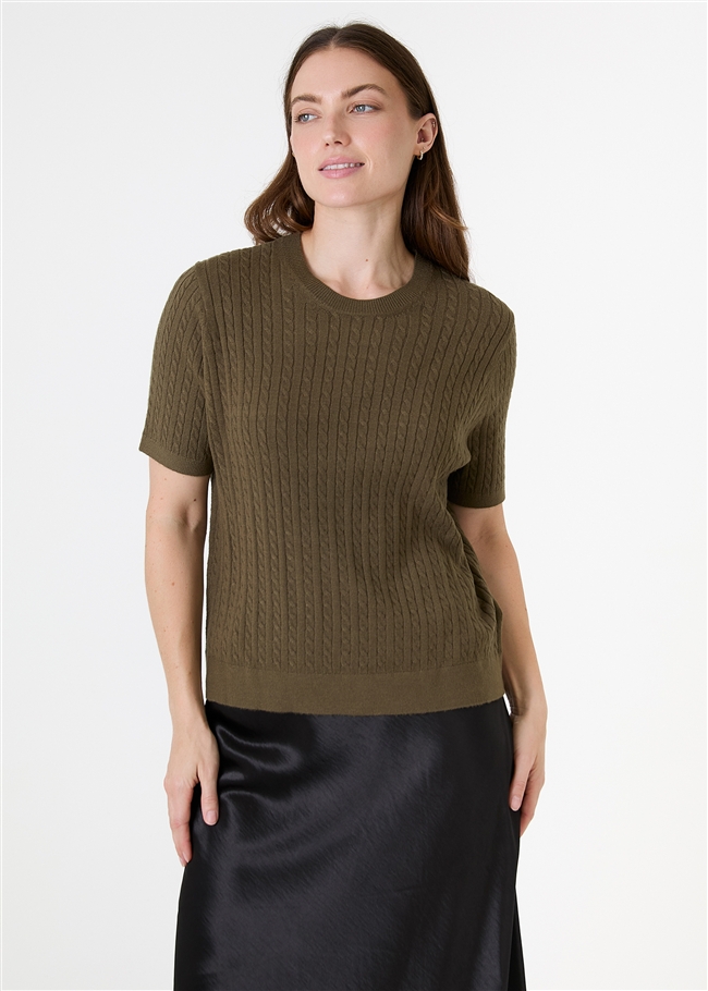 Cashmere Like Cable Short Sleeve Jumper