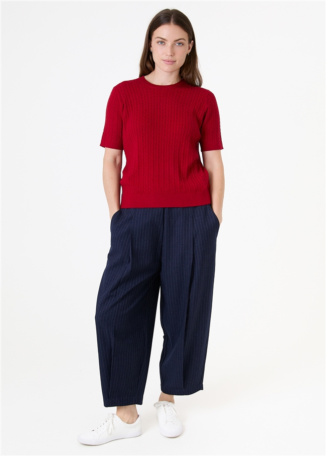 Cashmere Like Cable Short Sleeve Jumper