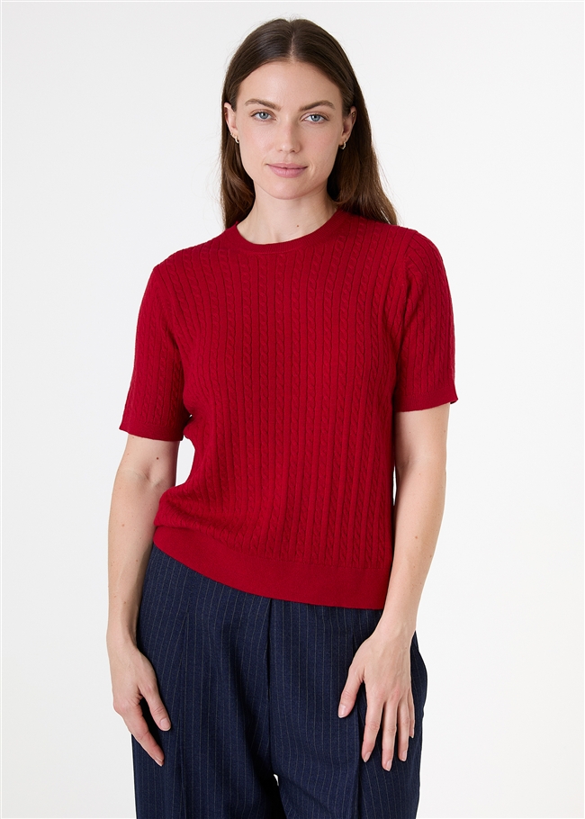 Cashmere Like Cable Short Sleeve Jumper