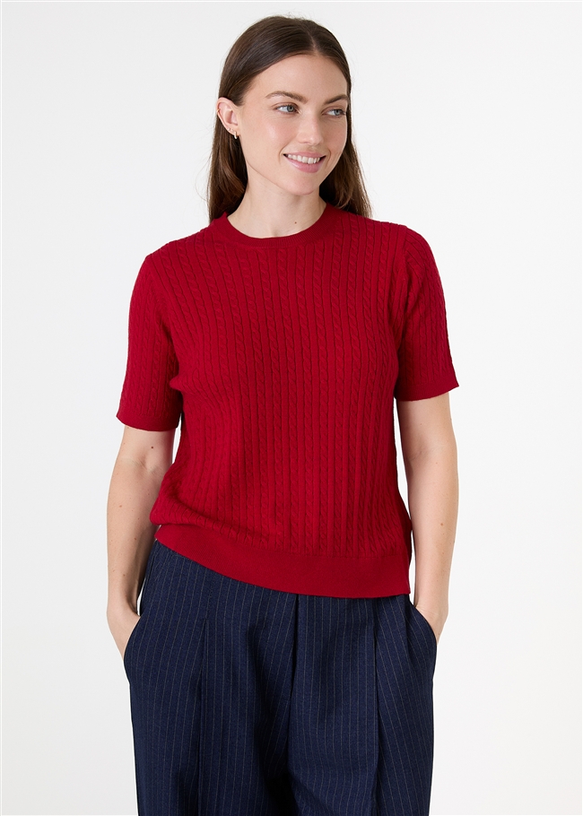 Cashmere Like Cable Short Sleeve Jumper