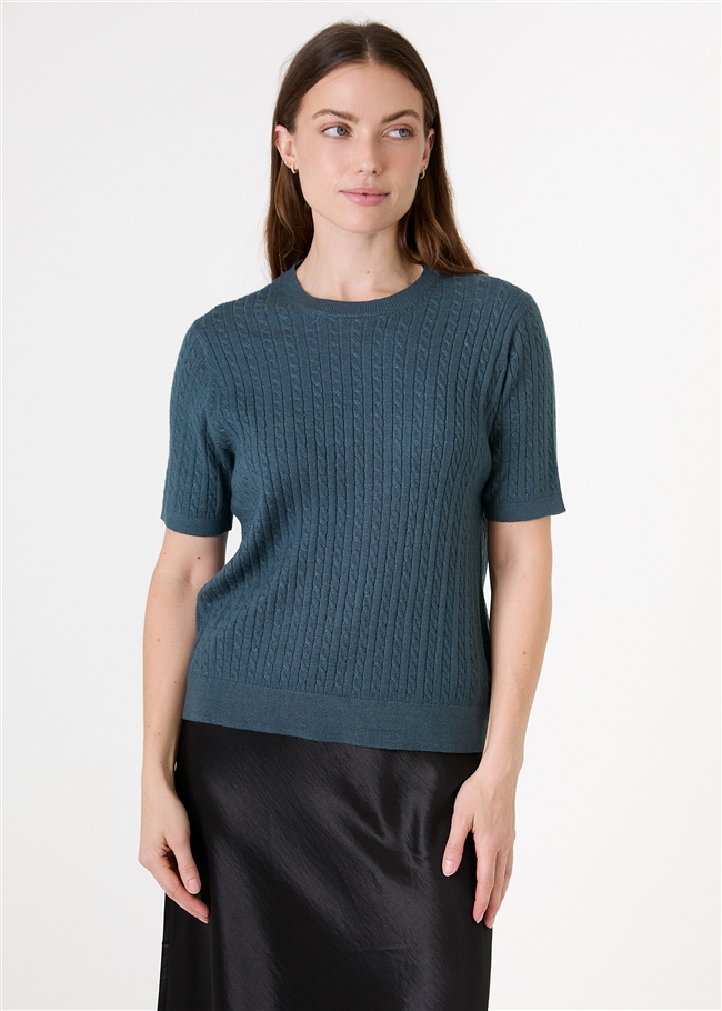 Cashmere Like Cable Short Sleeve Jumper
