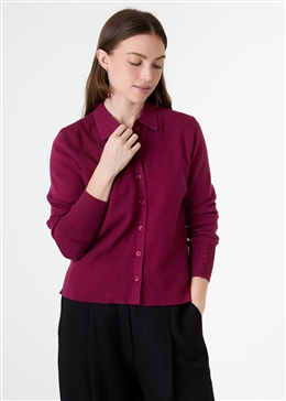 Cashmere Like Knitted Shirt - Berry - side body view