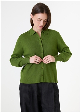 Cashmere Like Knitted Shirt - Leaf Green - front view
