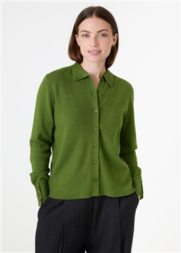Cashmere Like Knitted Shirt - Leaf Green - side body view