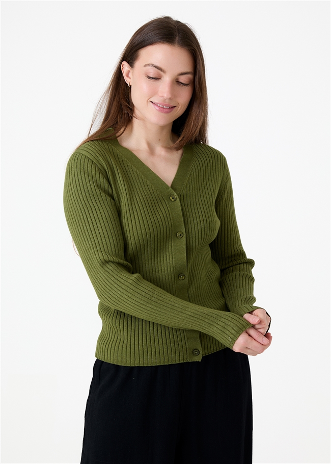 Cashmere Like Varied Rib Fitted Cardigan