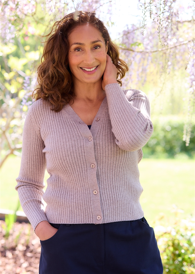 Cashmere Like Varied Rib Fitted Cardigan
