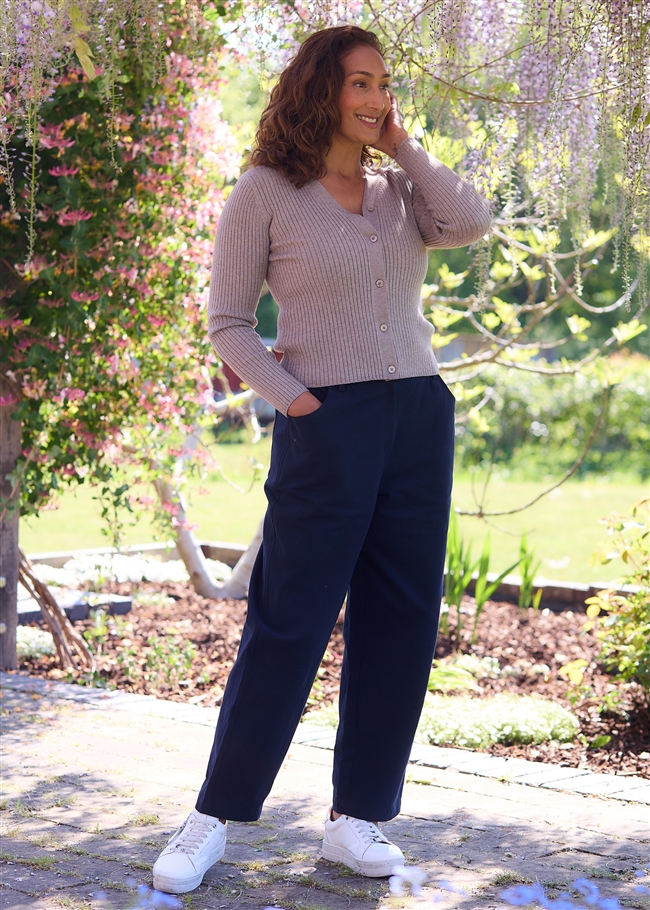 Cashmere Like Varied Rib Fitted Cardigan