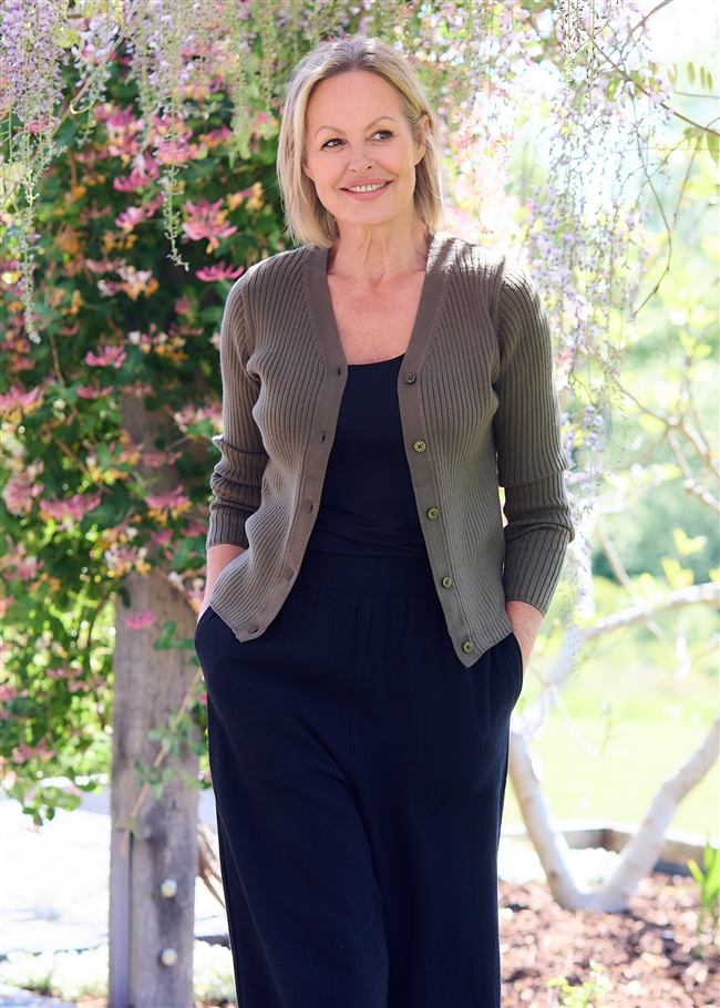 Cashmere Like Varied Rib Fitted Cardigan