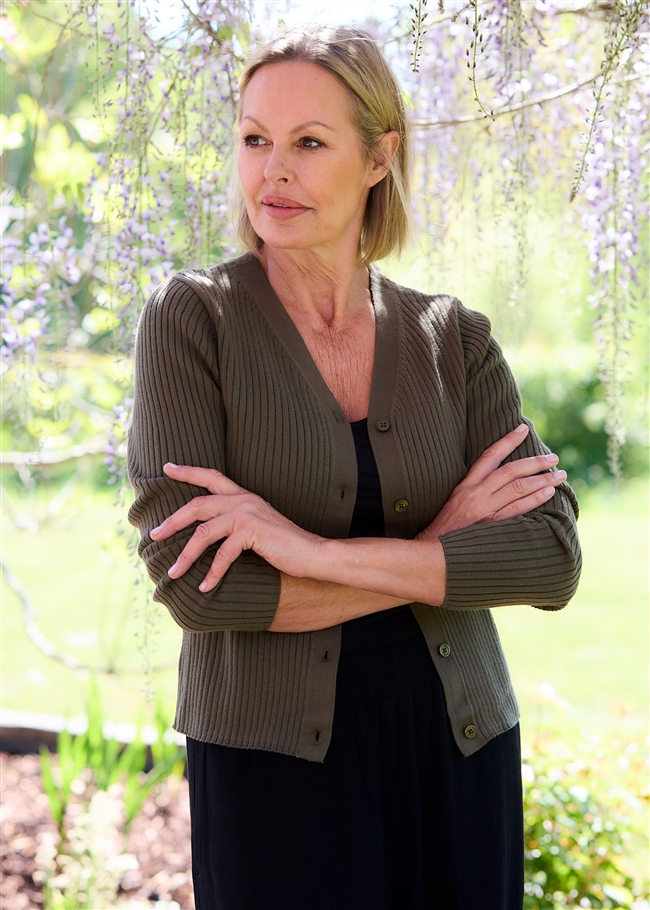 Cashmere Like Varied Rib Fitted Cardigan