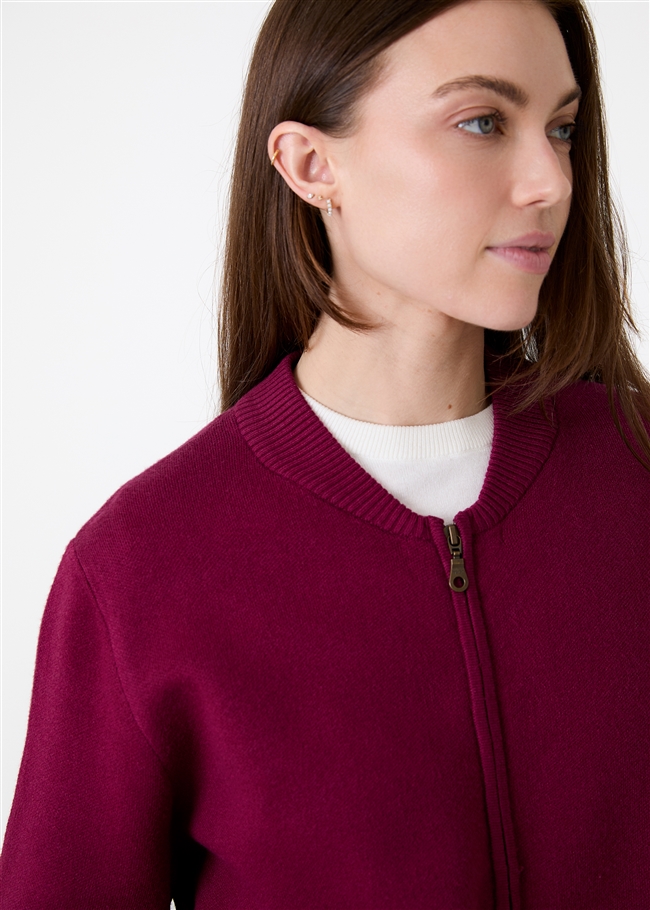 Cashmere Like Heavyweight Knit Bomber Jacket