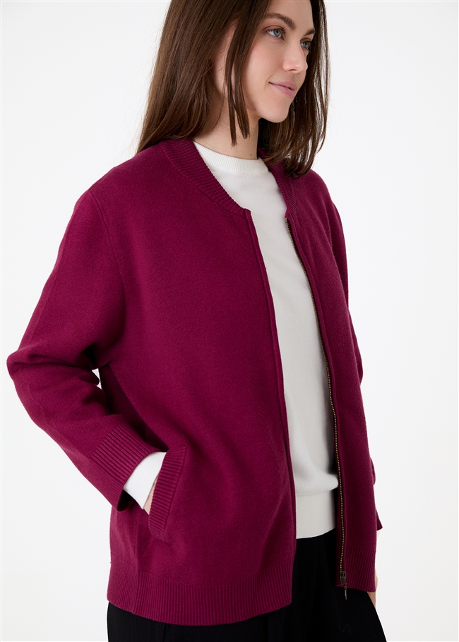 Cashmere Like Heavyweight Knit Bomber Jacket