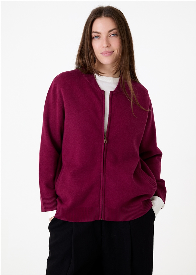 Cashmere Like Heavyweight Knit Bomber Jacket