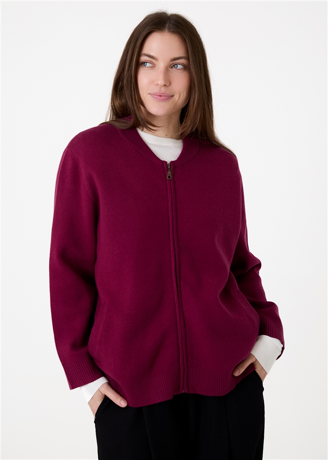Cashmere Like Heavyweight Knit Bomber Jacket