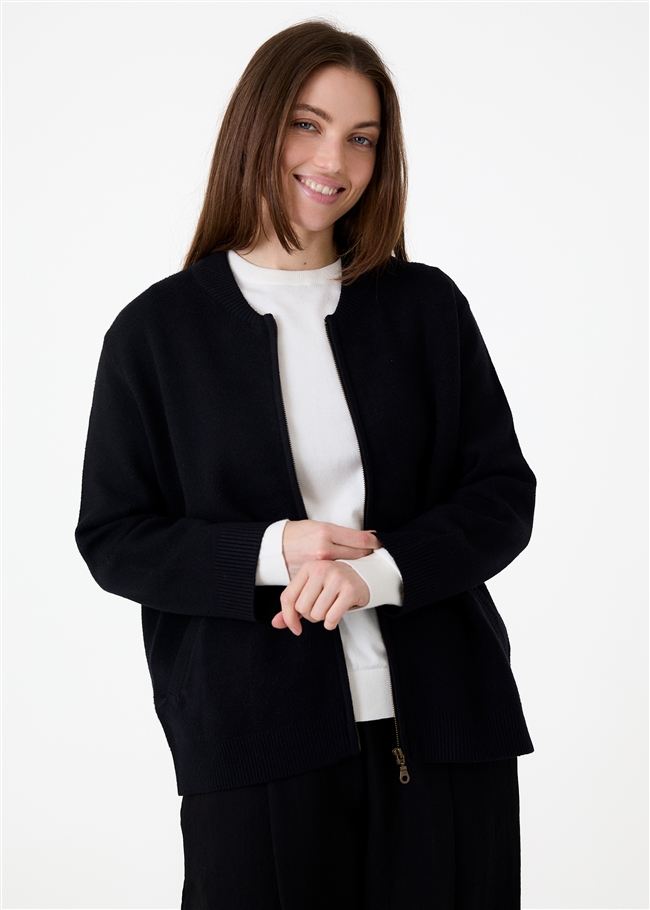 Cashmere Like Heavyweight Knit Bomber Jacket