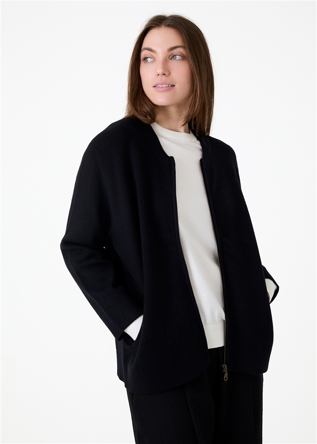 Cashmere Like Heavyweight Knit Bomber Jacket