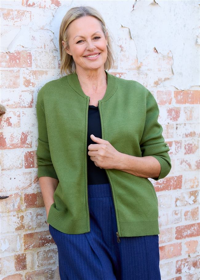 Cashmere Like Heavyweight Knit Bomber Jacket