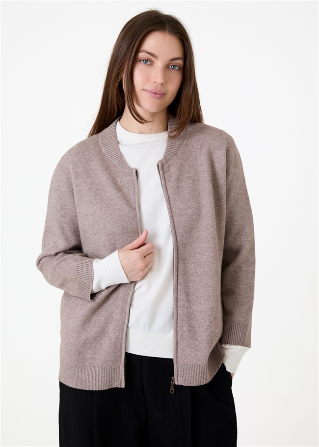 Cashmere Like Heavyweight Knit Bomber Jacket
