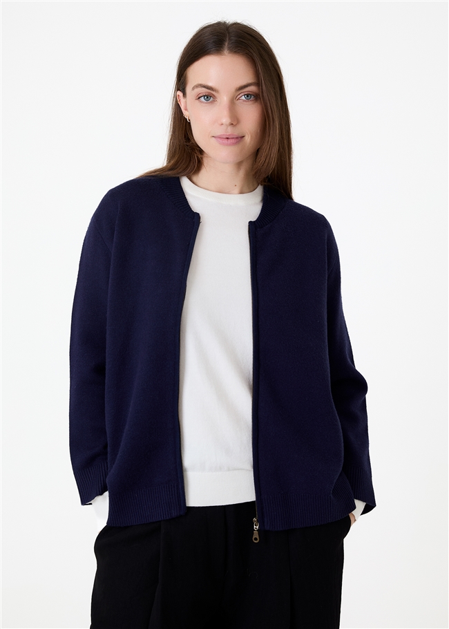 Cashmere Like Heavyweight Knit Bomber Jacket