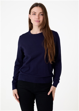 Fitted Crew Neck Long Sleeve Jumper - Navy - front view