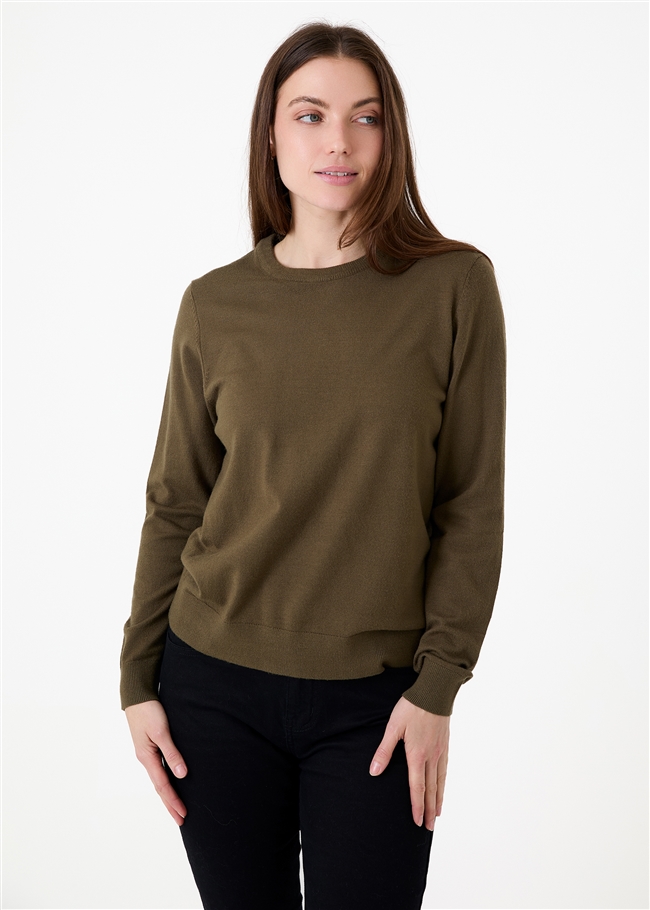Fitted Crew Neck Long Sleeve Jumper