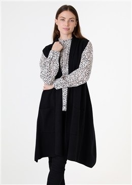 Cashmere Like Doubleknit Roll Collar Gilet - Black - front view