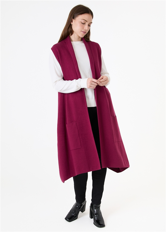 Cashmere Like Doubleknit Roll Collar Gilet