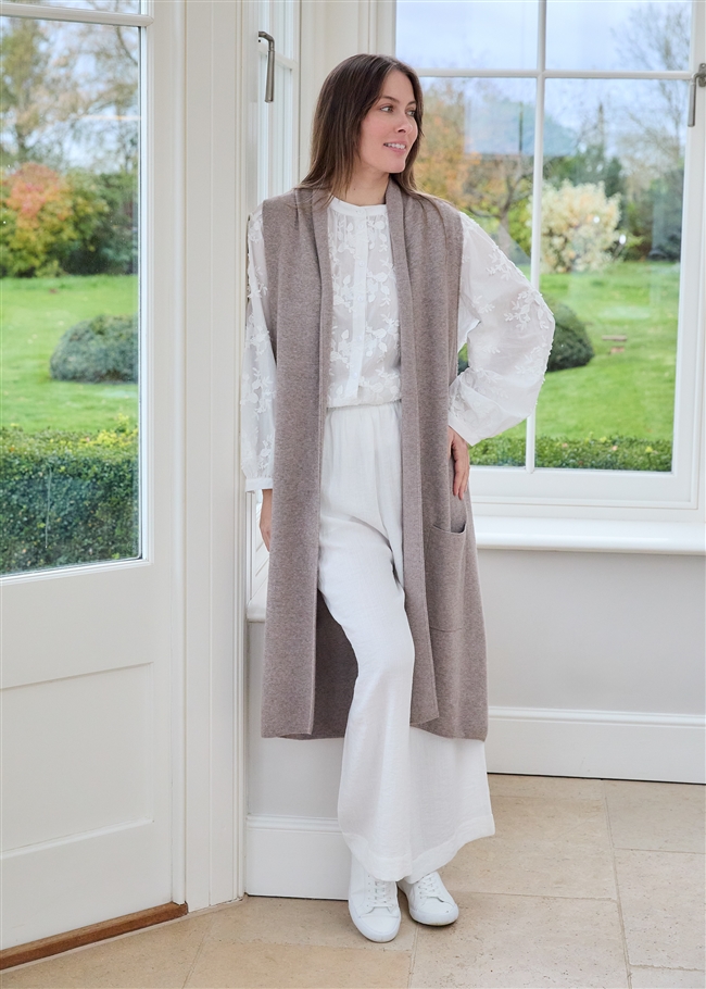 Cashmere Like Doubleknit Roll Collar Gilet