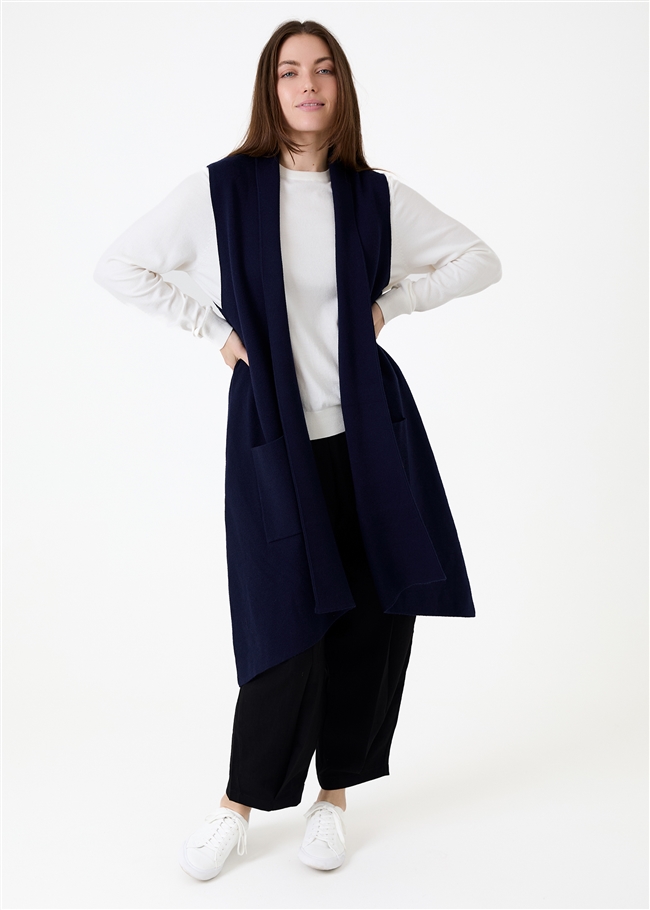 Cashmere Like Doubleknit Roll Collar Gilet