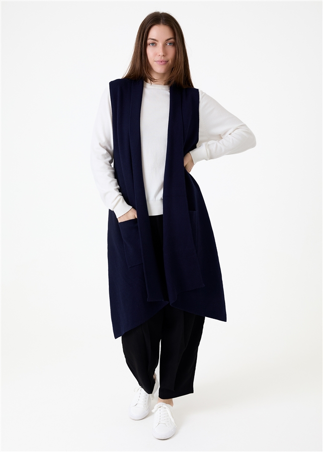 Cashmere Like Doubleknit Roll Collar Gilet